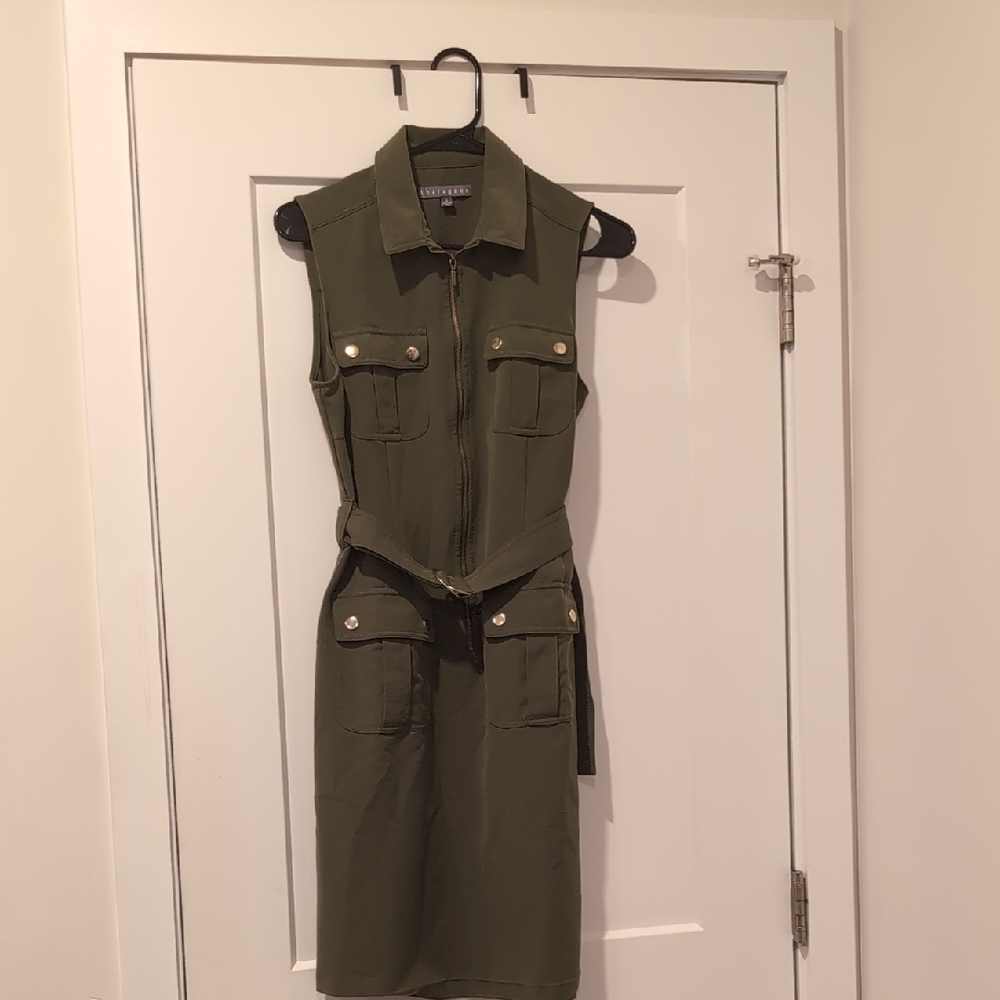 Express Olive Utility Midi Dress